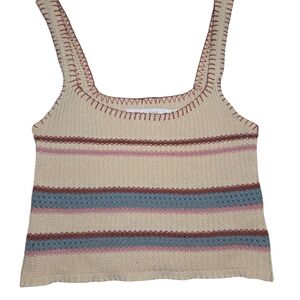 Bishop + Young Knit Tank Top XS Beige Multicolor Striped Boho Sleeveless